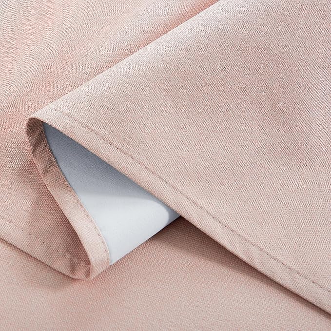 RYB HOME Pink 100%Blackout Linen Curtains for Girl's Room W52 x L84, Thermal Insulated &Privacy Assurd Curtains for Bedroom/Nursery/Living Room, Rod Pocket&Back Tab Drapes Boho Vintage Style, 2 Panels