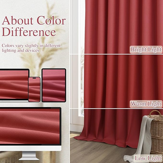 Guken Red 100% Blackout Linen Curtains 120 Inch Length 2 Panels Set for Living Room Bedroom Back Tab/Rod Pocket Thermal Insulated Black Out Drapes Room Darkening Window Curtains,52x120