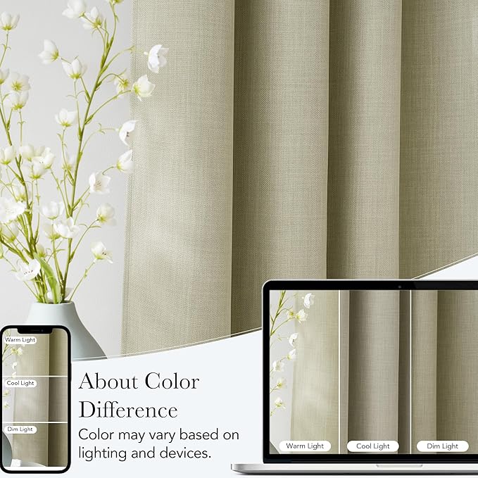 NICETOWN Faux Linen Beige Blackout Curtains 84 inches Long for Living Room - Privacy Panels for Bedroom, Modern Farmhouse Style Easy Care Grommet Top, 2 Panels, W52 by L84