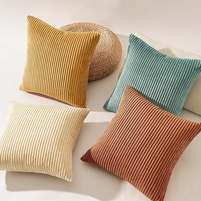 Topfinel 20x20 inch 4 Pack Decorative Throw Pillow Covers,Soft Velvet Modern Double-Sided Designs, Mix and Match for Home Fall Decor, Cushion Covers Set of 4 (Orange/Teal)