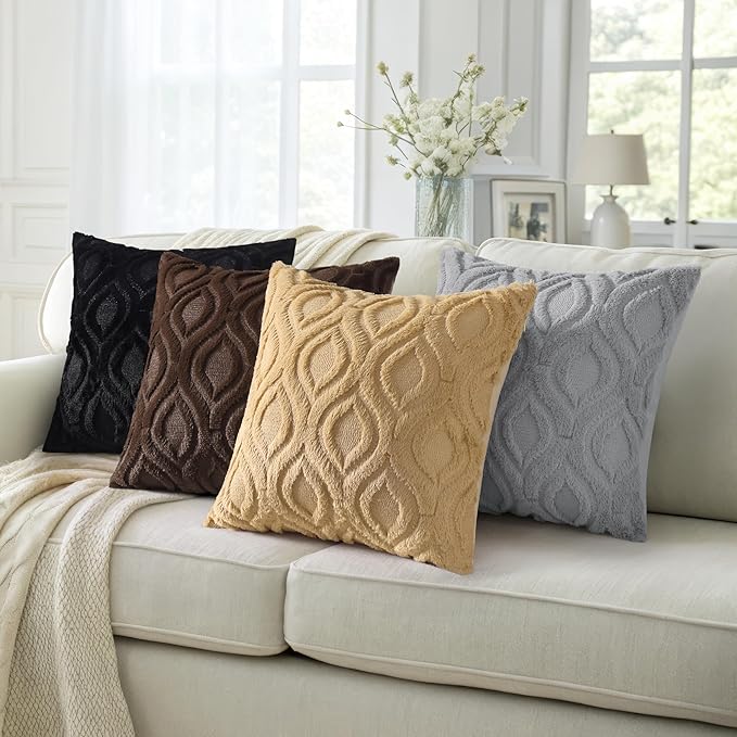 decorUhome Throw Pillow Covers 22x22 Inch Set of 2, Soft Plush Faux Wool Grey Solid Couch Pillow Covers, Accent Euro Sham Farmhouse Neutral Square Pillow Cases for Sofa Bed Living Room