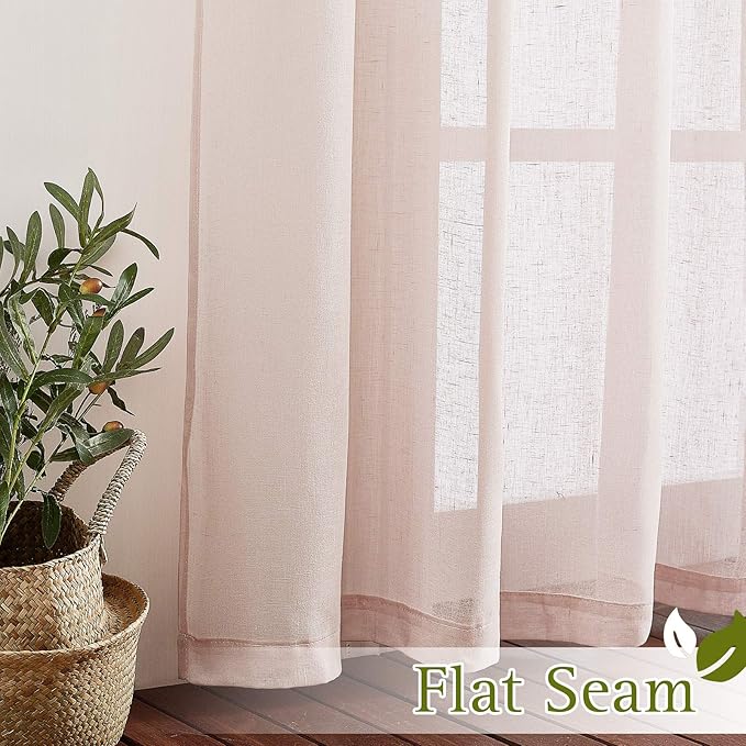 NICETOWN Pink Curtains Linen Sheer Textured, Grommet Semi Sheer Linen Weave Window Drapes Privacy with Light Filtering for Girls Room/Princess Room, W52 x L90, Dusty Blush, 2 Panels