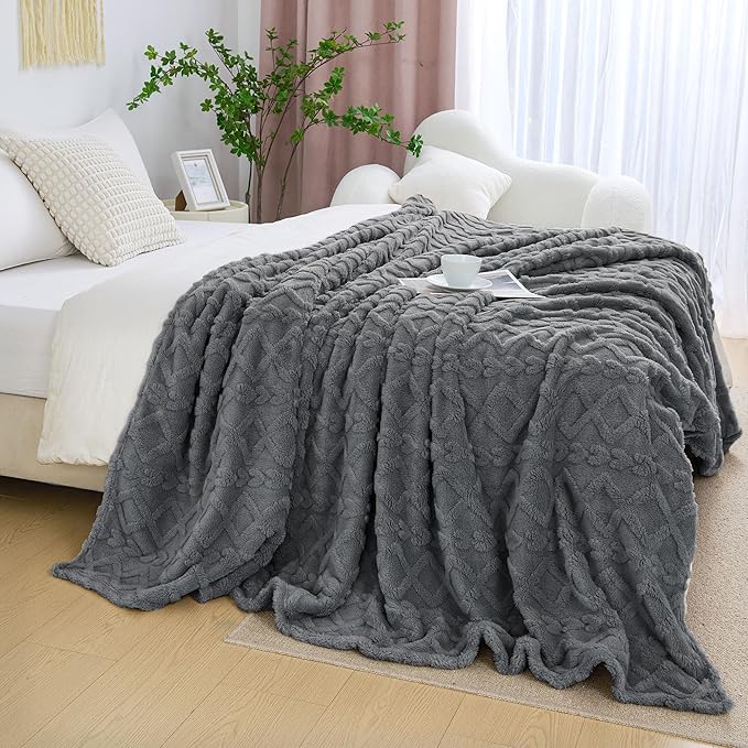 Aganear Flannel Throw Blanket - Cozy Soft Lightweight Fuzzy Throw Blanket for Women Portable Throw Blankets for Couch, Warm Present for Birthday, Christmas, Halloween, Housewarming(50"x60", Gray)