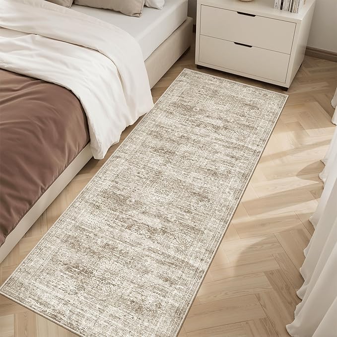 Runner Rug 2'x6' Washable Non-Slip Runner Rugs for Kitchen Bathroom Laundry Room Brown Vintage Floor Carpet Runners for Hallway Entryway