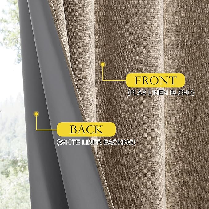 NICETOWN Burlap Vintage Open Linen Weave Flax Thermal Curtains, 100% Blackout Curtains 120" Long for Dining Room, Soundproof Window Treatment Drapes for Home Office, 62" Wide Per Panel, Set of 2