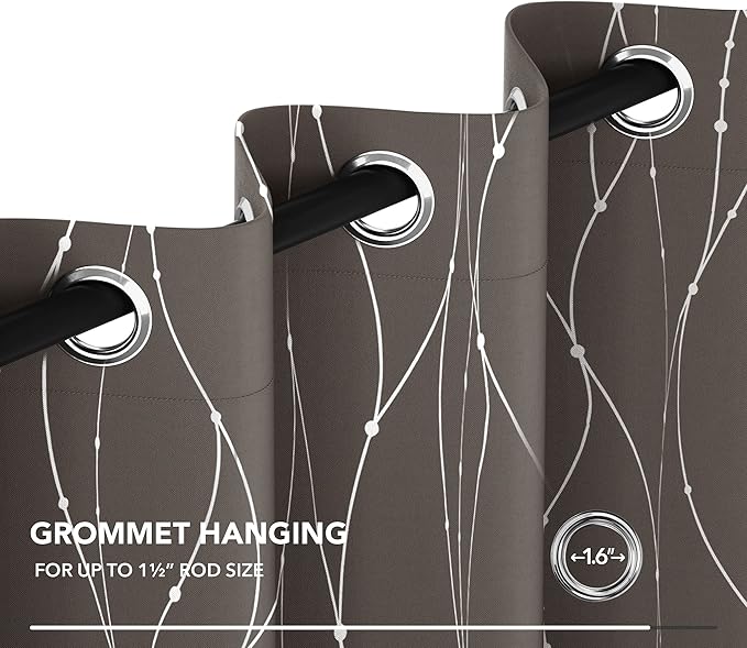Deconovo Blackout Curtains, Thermal Insulaed Soundproof Drapes, Wave Dots Silver Print, 52 x 95 Inch Long, Set of 2, Machine Washable Window Panel for Sliding Door Bedroom Living Room Nursery, Taupe
