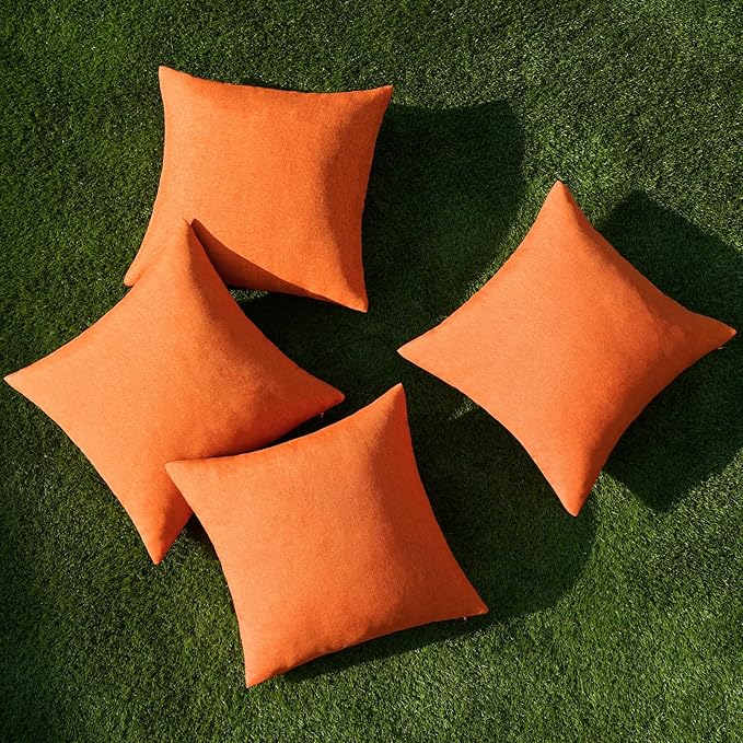 MIULEE Pack of 4 Decorative Bright Orange Throw Pillow Covers Linen Waterproof Pillow Covers Outdoor Farmhouse Cushion Cases for Halloween Patio Garden Tent Balcony Couch Sofa 18x18 inch
