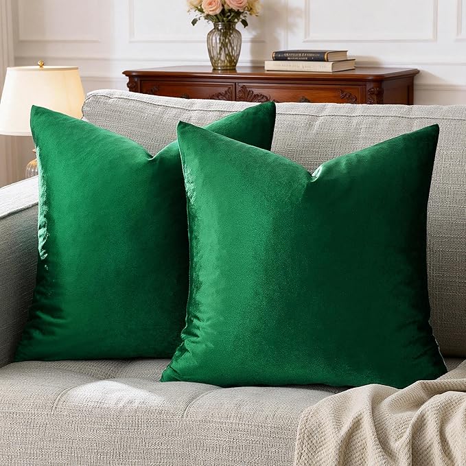 GIGIZAZA Decorative Couch Throw Pillow Covers,Set of 2 Forest Green Square Pillow Cushion Covers 22x22,Pillow Cases Velvet Pillow Covers