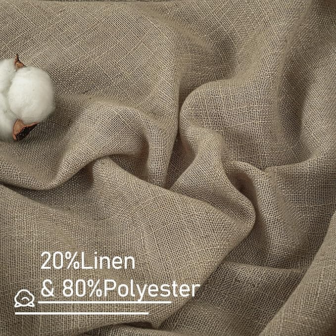 LAMIT Taupe Sheer Linen Curtains, 102 inch Light Filtering Semi Sheer Panels Back Tab and Rod Pocket Farmhouse Rust Drapes for Bedroom/Living Room, 2 Panels, 52 x 102 Inch