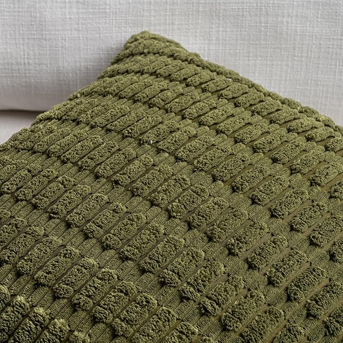 Fancy Homi 4 Packs Boho Moss Green Decorative Throw Pillow Covers 18x18 Inch for Couch Bed Sofa, Rustic Modern Farmhouse Home Decor, Soft Plush Corduroy Cute Square Cushion Case 45x45 cm