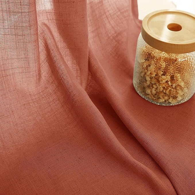 96 inch Linen Terracotta Curtains 2 Panels for Living Room Back Tab Light Filtering Semi Sheer Rust Colored Curtains 96 inches Long Soft Thick Cotton Cloth Textured Rustic Boho Farmhouse Room Decor