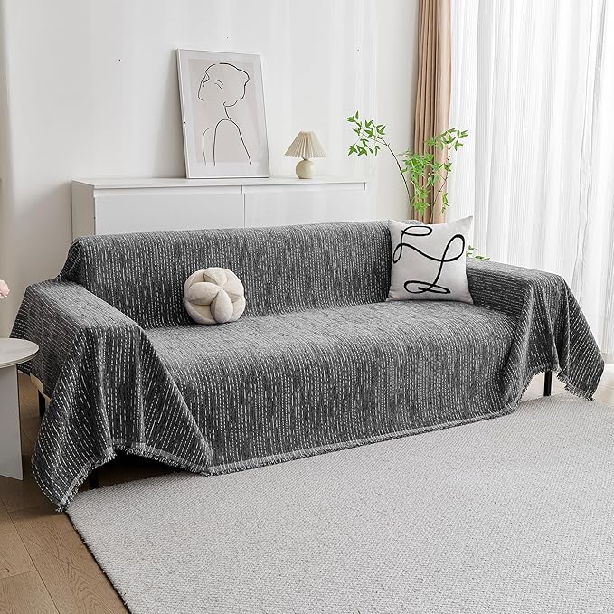 MYSKY HOME Couch Covers for Sofa, Dog Couch Cover Protector, Dark Grey Lines Sofa Covers for Sectional L Shape, Pets Couch Throw Cover Washable Durable Large Couch Cover for Dogs, Cats, 71" X118"