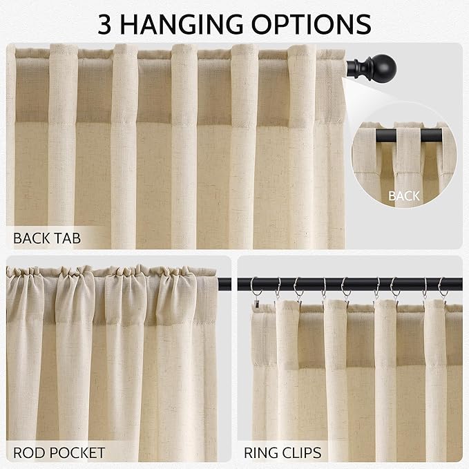 Nanspring Tan Linen Curtains 84 Inches Long for Bedroom Back Tab Light Filtering Privacy Semi Sheer Curtain Modern Farmhouse Decor Cotton Textured Drapes for Living Room 2 Panels 52x84