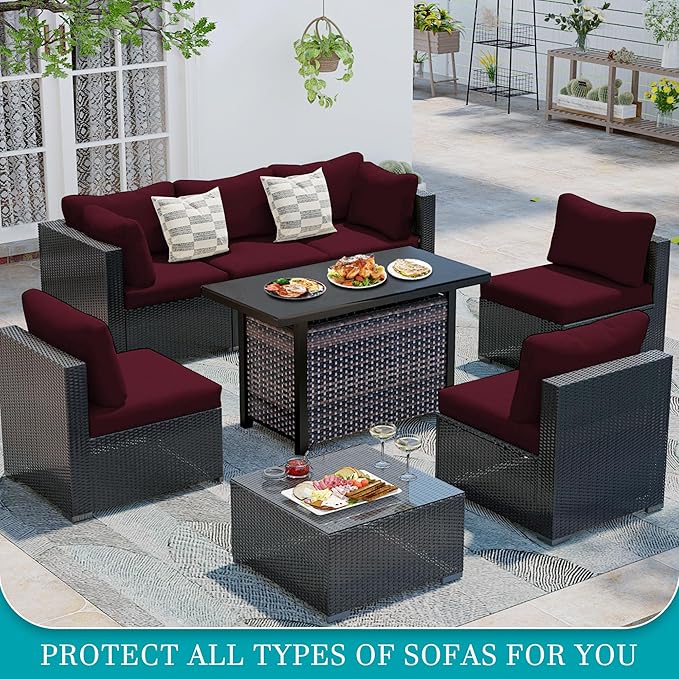 12Pcs Stretch Patio Cushion Covers,Outdoor Couch Covers Replacement,Outdoor Couch & Sofa Slipcovers,for Patio Furniture Cushion Covers,Washable Reusable urniture Protector(Wine Red,Cover Only)
