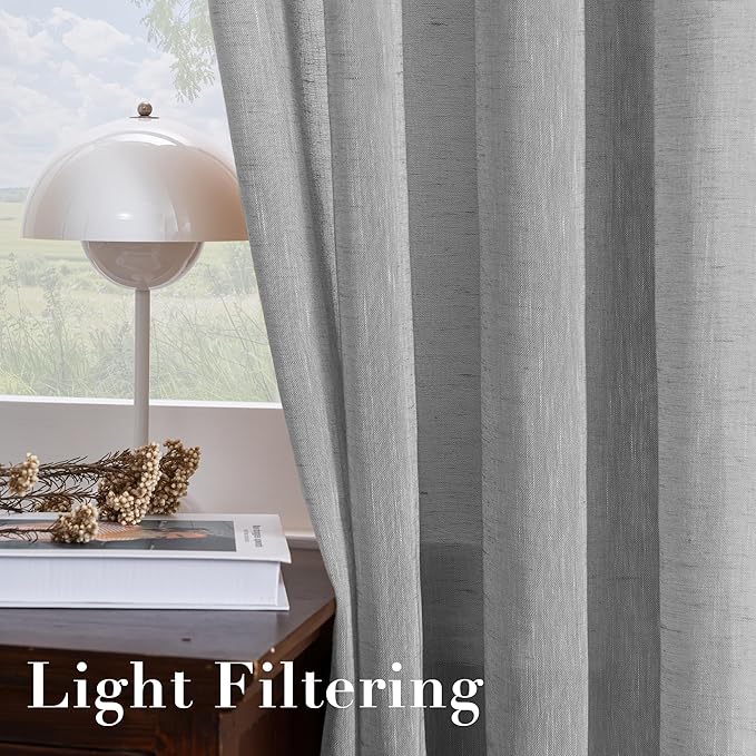 H.VERSAILTEX Linen Curtains Natural Linen Semi-Sheer Curtains 2 Panels Nickel Grommet Privacy Added Premium Soft Rich Material Drapes for Bedroom/Livingroom - 52x63 - Inch - Dove