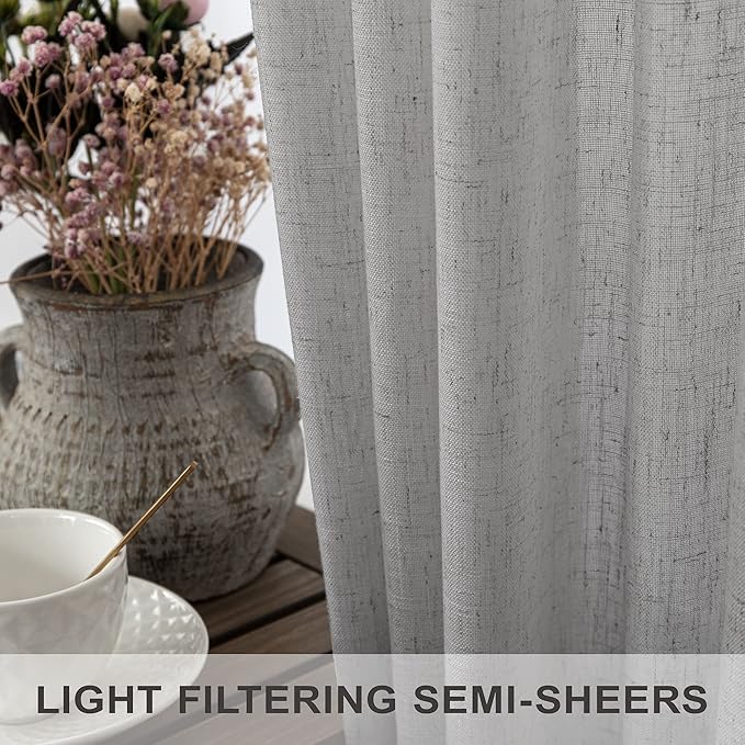 60 Inch Wide Curtains Gray for Boys Bedroom Teen Girls 90 Inches Long Linen Sheer Extra Wide Large Light Grey Curtains for Nursery Room Playroom Cottage Core 2 Panel Back Tab Pocket 60 x 90 Length