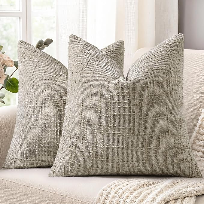 decorUhome Light Brown Chenille Euro Sham Throw Pillow Covers 26x26 Set of 2 Textured Soft Cozy Slubby Couch Pillow Covers Modern Farmhouse Boho Decorative Pillow Cases for Bed Sofa Living Room