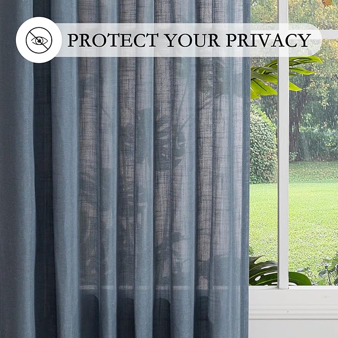 MYSKY HOME Curtains for Living Room 84 Inches Long Semi Sheer Light Filtering Privacy Drapes Linen Look Textured Boho Home Decor, Backdrop Curtain for Parties, 100" x 84", Dusty Blue, 1 Panel