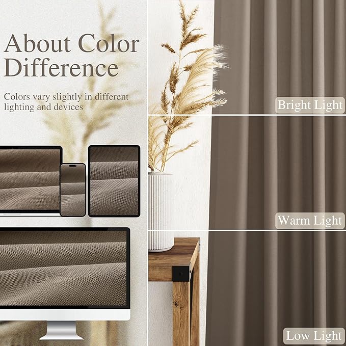 Dark Taupe Linen 102 Inch Long Curtains for Living Room 2 Panels Back Tab Pocket Semi Sheer Light Filtering Curtains Bohemian Rustic Solid Color Drapes for Sliding Glass Door Bedroom 40x102 Inches