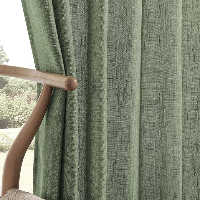 Joydeco Linen Curtains 90 Inch Length 2 Panel Sets,Light Filtering Curtains for Bedroom 52 Inch Wide Living Room Drapes with Back Tabs & Rod Pockets (W52 x L90 Inch, Loden)
