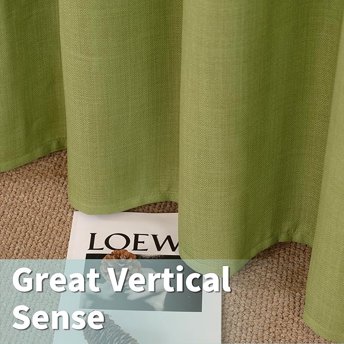 LAMIT Natural Faux Linen Curtains for Bedroom, Light Filtering Panels, Grommet Privacy Protected Linen Curtains for Small Window/Kids' Room, 2 Panels (52 x 102 Inch, Moss Green)