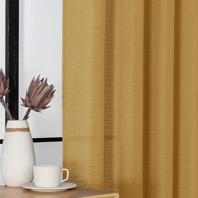 Chyhomenyc Gold Valance for Windows, Light Filtering Faux Linen Textured Small Window Kitchen Valance, Rod Pocket Short Curtain for Bathroom Laundry Basement, 60Wx14L inch, 1 Piece