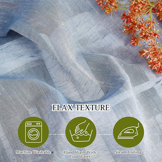NICETOWN Sheer Curtains Flax Texture for Bedroom, Retro Grommet Top Linen Textured Semitransparent Privacy Window Treatment Light Filter for Living Room, 52" W x 108" L, Set of 2, Sea Mist