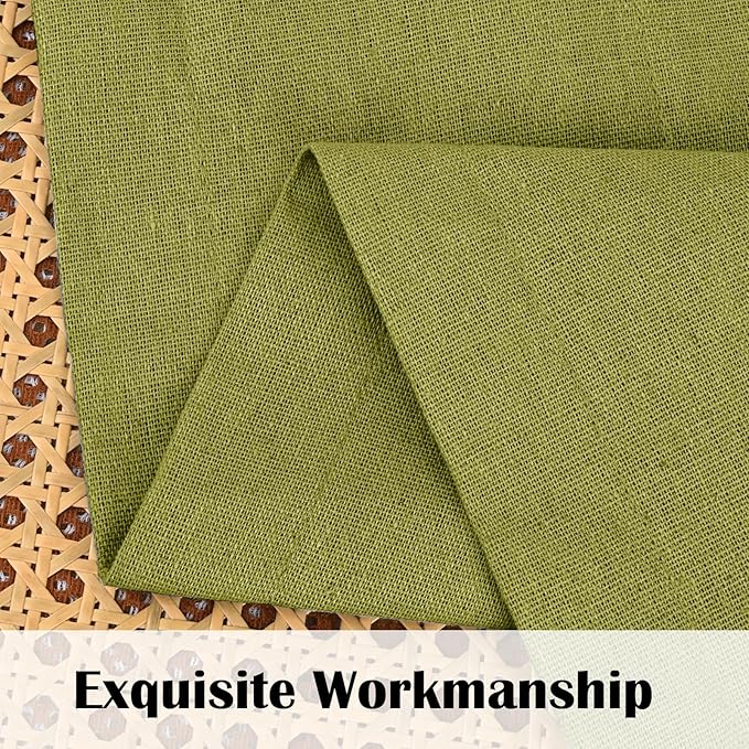 FRAMICS Farmhosue Kitchen Curtains 36 Inch Length, Rustic Cotton Linen Tier Curtains, Boho Button Short Curtain for Windows, Rod Pocket Small Window Curtain, Fresh Green and White, 26x36