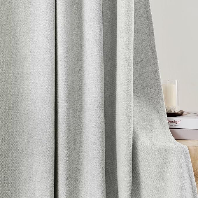 Joydeco Faux Linen Curtains 96 Inches Long 2 Panels Set for Bedroom Living Room, 52 inch Wide Light Filtering Drapes with Back Tab & Rod Pockets (52x96 inch, Greyish White)
