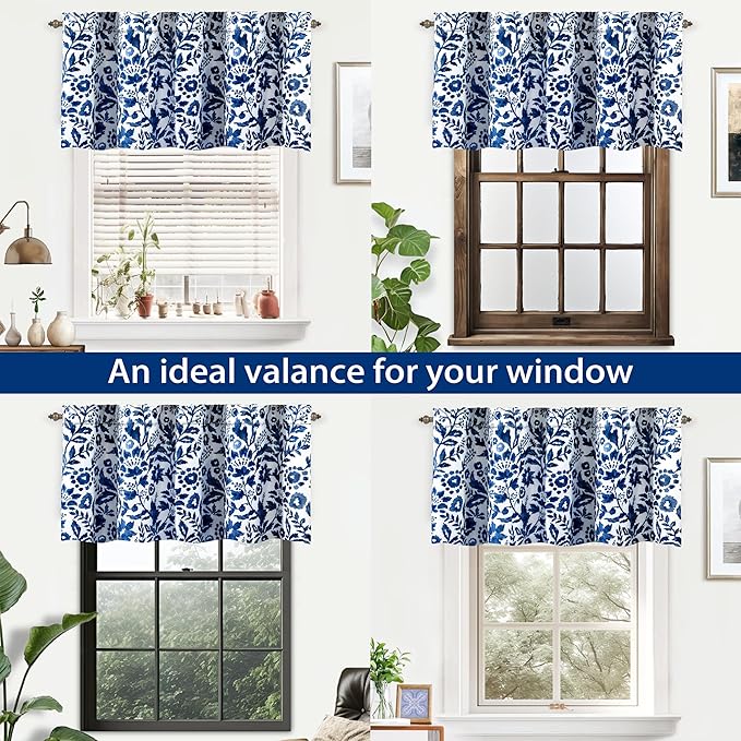 DriftAway Julia Lined Valance Double Layer Thermal Insulated Room Darkening Blackout Valances 3 Inch Rod Pocket Window Valance for Bathroom Living Room 52 Inch by 24 Inch Navy