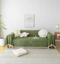 HANDONTIME Green Sofa Cover Vintage Couch Cover for Dogs 71" X134" Couch Cushion Covers with Tassel Herringbone Sofa Cover Boho Sofa Covers for 3 Cushion Couch Chenille Soft Loveseat Sofa Covers