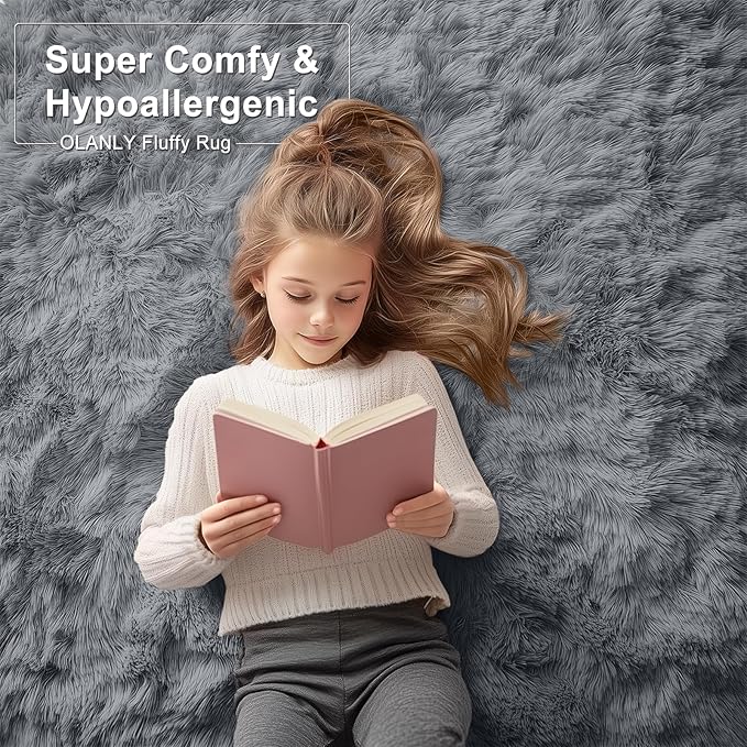 OLANLY 5x8 Machine Washable Large Area Rugs for Living Room, Bedroom, Soft Fluffy Shaggy Bedside Rug, Indoor Floor Carpet for Kids Girls and Boys, Dorms, Nursery, Home Decor Aesthetic, Grey