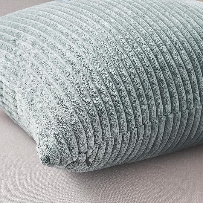 Topfinel Decorative Throw Pillow Covers Aque Teal Blue Gray Series,Summer Corduroy Striped Toss Pillows for Couch,Patio,Balcony,Children Bedroom,Modern Fluffy Blue Gradient Shams 20x20 Inch Set of 4