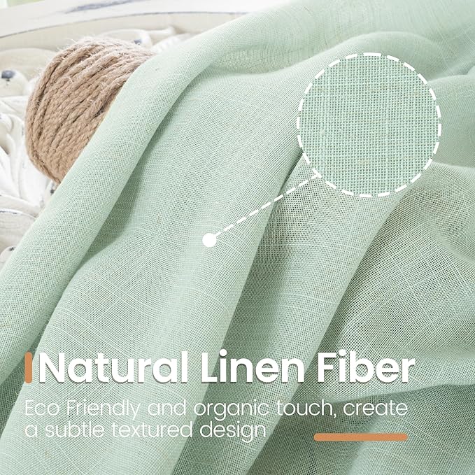 BGment Light Green Linen Semi Sheer Curtains 45 Inch Length - Short Drapes Lightweight Boho Rustic for Living Room Spring Decor with Rod Pocket, 2 Panels Set, 42 X 45 Inch