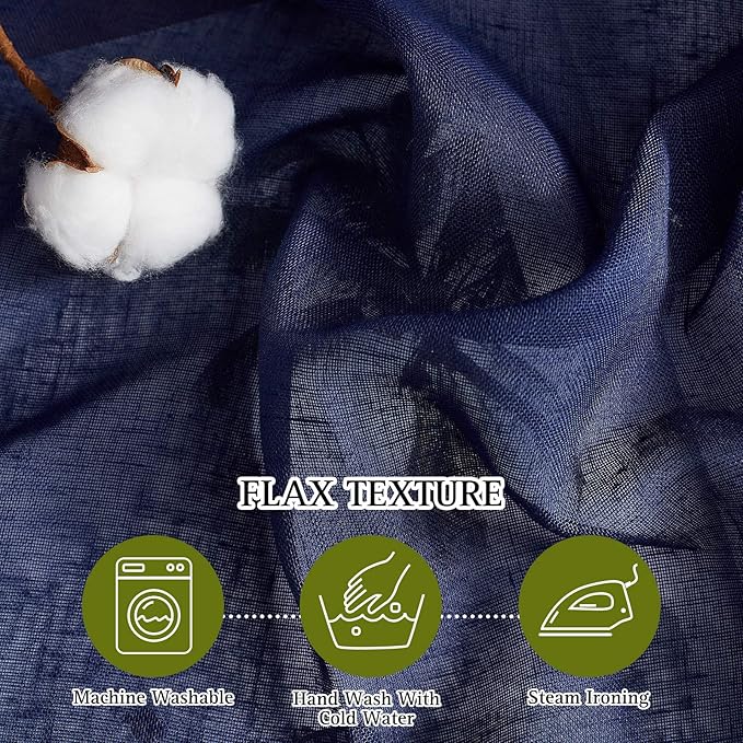 NICETOWN Linen Textured Sheer Curtains 96 inch Long for Living Room, Privacy Chic Sheer Curtains Window Treatment Translucent Drapes for Farmhouse/Cottage, W70 x L96, Dark Blue, 1 Pair