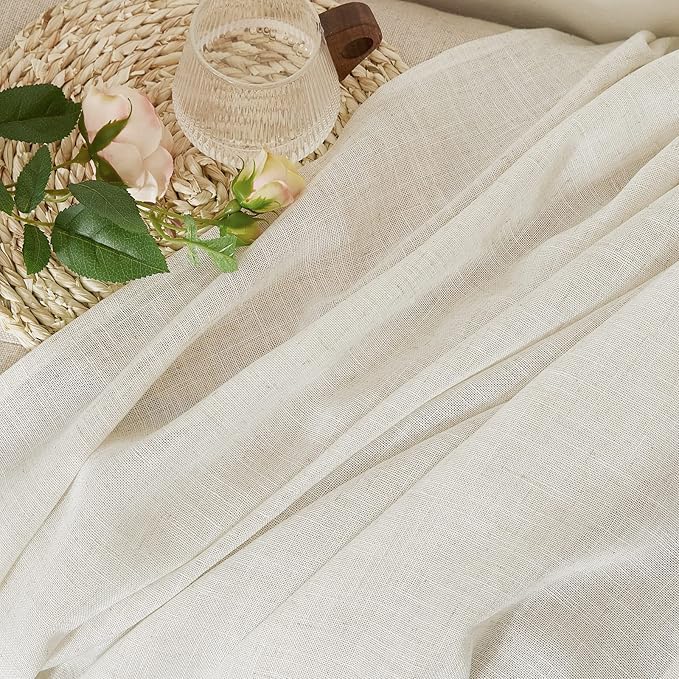 NICETOWN Linen Blend Living Room Curtains 84 inches Long, Grommet Flax Linen Burlap Semi Sheer Drapes Privacy with Light Through Window Treatments for Bedroom/Kids Room, W42 x L84