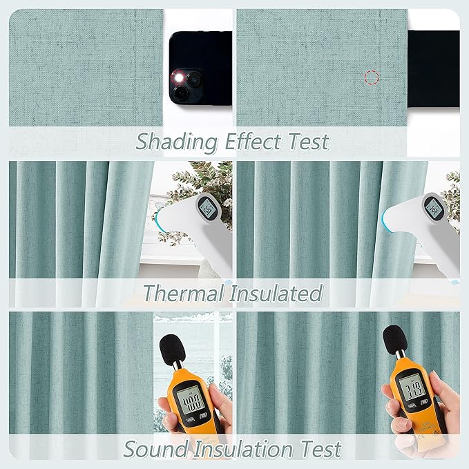 Guken Light Blue 100% Blackout Linen Curtains 108 Inch Length 2 Panels Set for Living Room Bedroom Back Tab/Rod Pocket Thermal Insulated Black Out Drapes Room Darkening Farmhouse Window Curtains