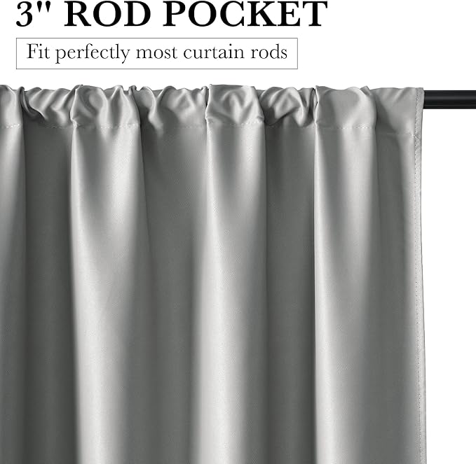 RYB HOME 100% Blackout Short Curtains for Small Window, Thermal Insulated Total Room Darkening Noise Reducing Curtains for Kitchen Bathroom Basement, 52 inches Wide by 36 inches Long, Silver Grey