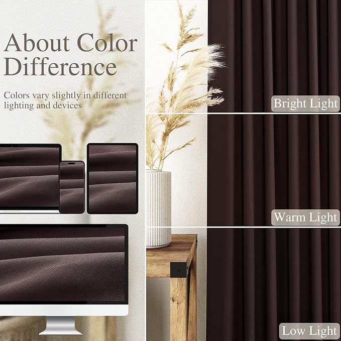 Coffee Brown Linen Curtains 84 Inch Length 2 Panels for Living Room Rod Pocket Back Tab Light Filtering Window Drapes for Bedroom Office Protect Privacy Modern Farmhouse Decor 52x84