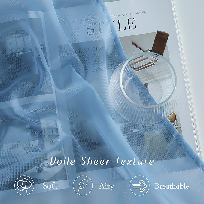 NICETOWN Stone Blue Sheer Curtains 90 Inches Long, Grommet Airy & Lightweight Window Treatments Translucent Elegant Drapes for Living Room/Bedroom, W54 x L90, 2 Panels