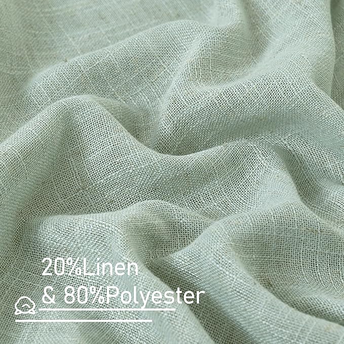 LAMIT Light Sage Linen Sheer Curtains for Bedroom, Faux Linen Textured Light Filtering Drapes Back Tab and Rod Pocket Boho Burlap Panels for Farmhouse/Living Room, 2 Panels, 52 x 84 Inch
