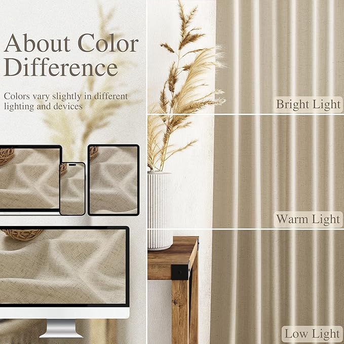 Eggshell Beige Linen Curtains for Living Room 94 Inches Long Light Filtering Semi Sheer Curtain Back Tab Rustic Farmhouse Decor Burlap Luxury Boho Drapes for Bedroom Dinner Room 52x94, 2 Panels