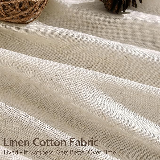 Linen Curtains for Living Room 90 Inches Long Modern Farmhouse Decor Light Filtering Semi Sheer Curtain Back Tab Neutral Luxury Rustic Burlap Coastal Drapes for Bedroom Office 52x90, 2 Panels