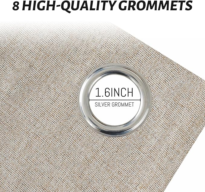 Yakamok Natural Linen Curtains 100% Blackout 84 Inches Long,Room Darkening Textured Curtains for Living Room Thermal Grommet Bedroom Curtains 2 Panels with Greyish White Liner