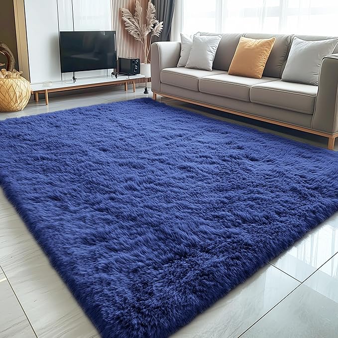 OLANLY 6x7 Area Rugs for Living Room Bedroom, Machine Washable Soft Fluffy Shaggy Bedside Rug, Indoor Floor Carpet for Kids Girls and Boys, Dorms, Nursery Rooms, Home Decor Aesthetic, Navy Blue