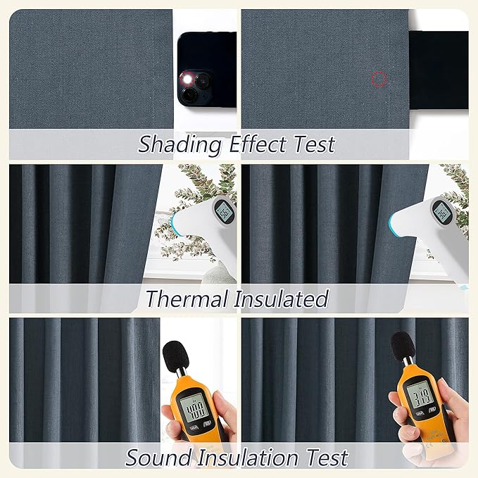 Guken 100% Blackout Linen Curtains 96 Inch Length 2 Panels Set for Living Room Bedroom Back Tab Thermal Insulated Black Out Linen Drapes Room Darkening Window Curtains,Vintage Blue
