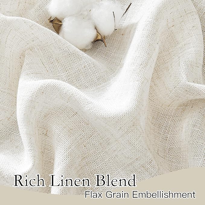 RYB HOME Sheer Linen Blend Curtains - Privacy Semi Translucent Linen Texture Draperies Soften Sunlight Glare Farmhouse Window Curtains for Living Room Cafe Laundry Room, 52" W x 72" L, 2 Panels