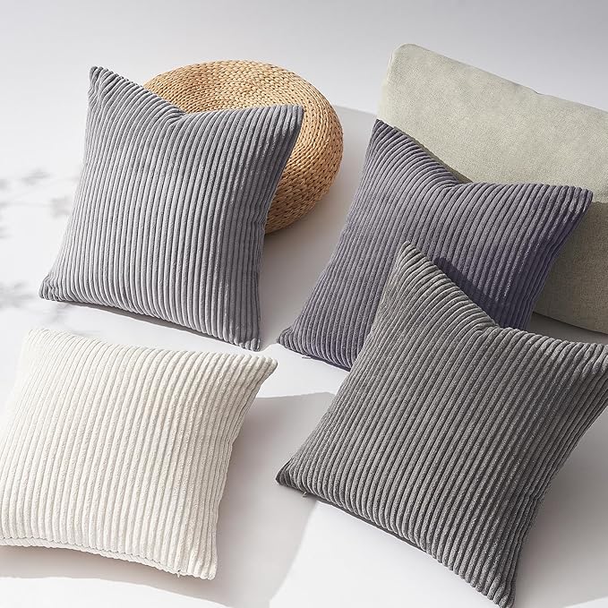 Topfinel Decorative Throw Pillow Covers Cushion Cases, Set of 4 Soft Velvet Modern Double-Sided Designs, Mix and Match for Home Decor, Pillow Inserts Not Included (24x24 inch, Grey)