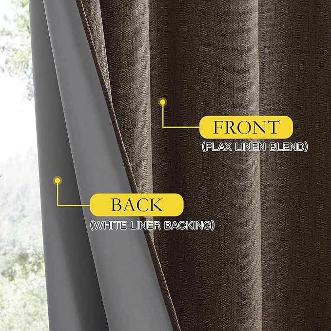 NICETOWN Coffee Vintage Linen 100% Blackout Curtains for Living Room, Thermal Insulated Curtains 102" Long, Noise Reducing Window Treatment Drapes for Hall Room, 52" Wide Per Panel, Set of 2