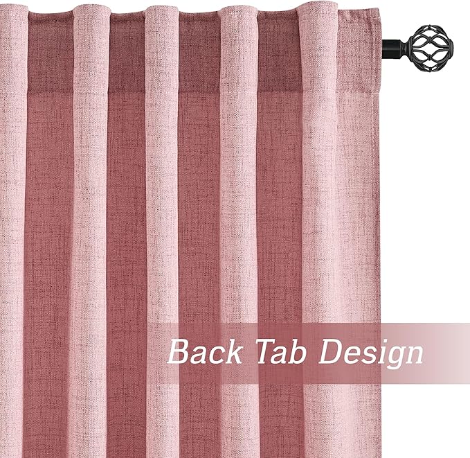 RYB HOME Living Room and Dining Room Curtains and Drapes Linen Sheer, Light Filtering Curtains 96 inches Long, Back Tab/Rod Pocket, Peach Blush, W 52 x L 96 inches, 2 Panels Set